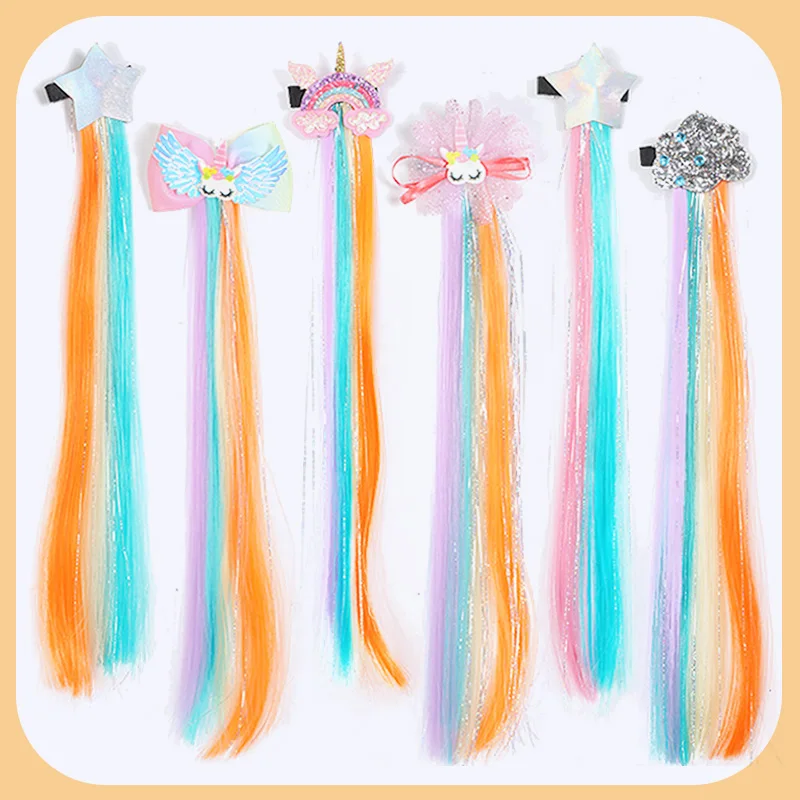 

Hair Clips For Girls 14in Rainbow Synthetic Hair Extensions For Women Girls 1pc Colored Little Girl Hair Clips Accessories