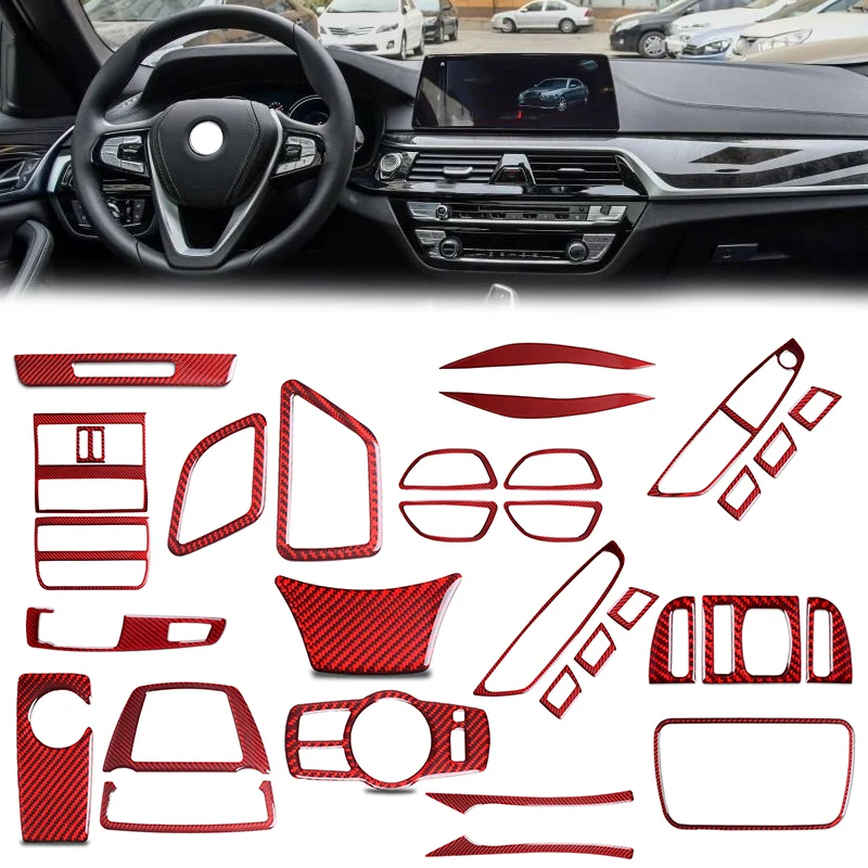 For BMW 5 Series F10 F18 2011-2017 Red Carbon Fiber Car Accessories Cover Center Console Gear Shift Panel Cover Interior Trim In