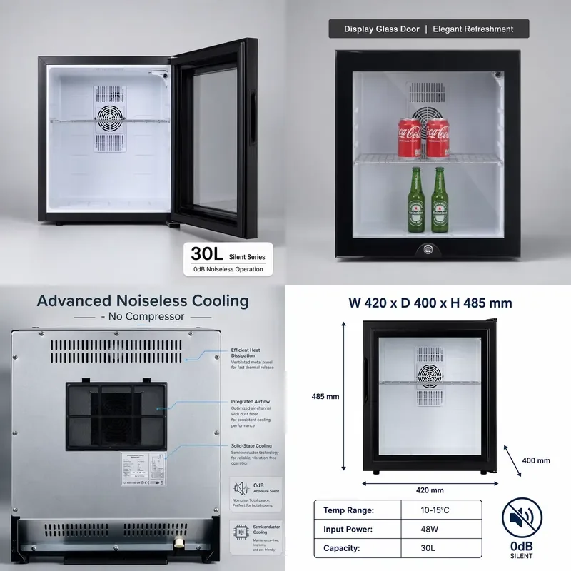 for   30L Mini Fridge Electric Glass Door Hotel Semiconductor Refrigerator Black Built-in LED Light  Certified