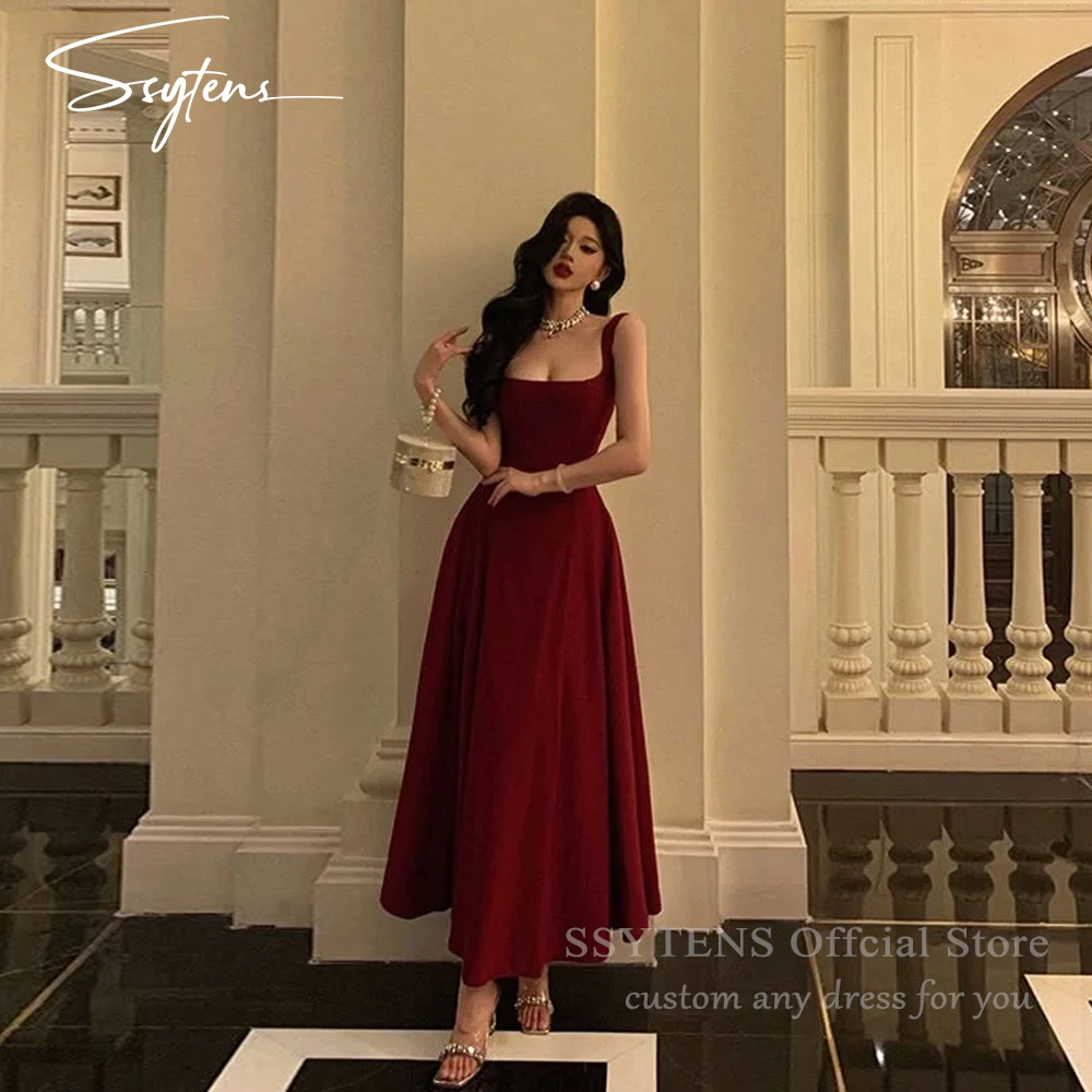 

SSYTENS Burgundy Satin Prom Dresses Spaghetti Straps Long A Line Vestidos De Fiestas Elegantes Mujer Party Gown Women Customized