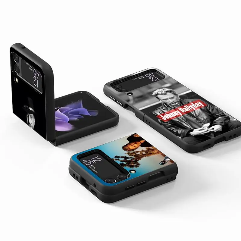 Johnny Hallyday Music Z Flip 4 Z Flip 4 Phnoe Case For Samsung Z Flip 3 5 5G Black Hard Shell Galaxy ZFlip3 ZFlip4 ZFlip5 Unique