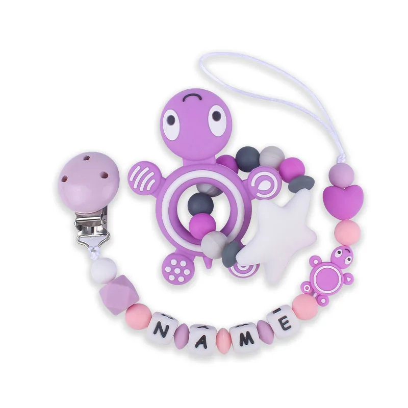 Customized Baby Pacifier Clip Chain Personalized Name Dummy Holder Turtle Silicone Teething Beads Tortoise Soother Chains