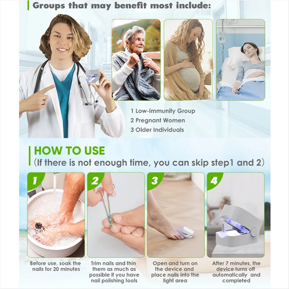 متعددة الوظائف علاج فطريات الأظافر LED مصباح الأشعة فوق البنفسجية مع شاشة LED عالية الدقة USB قابلة للشحن المهنية العناية بالإصلاح الأظافر