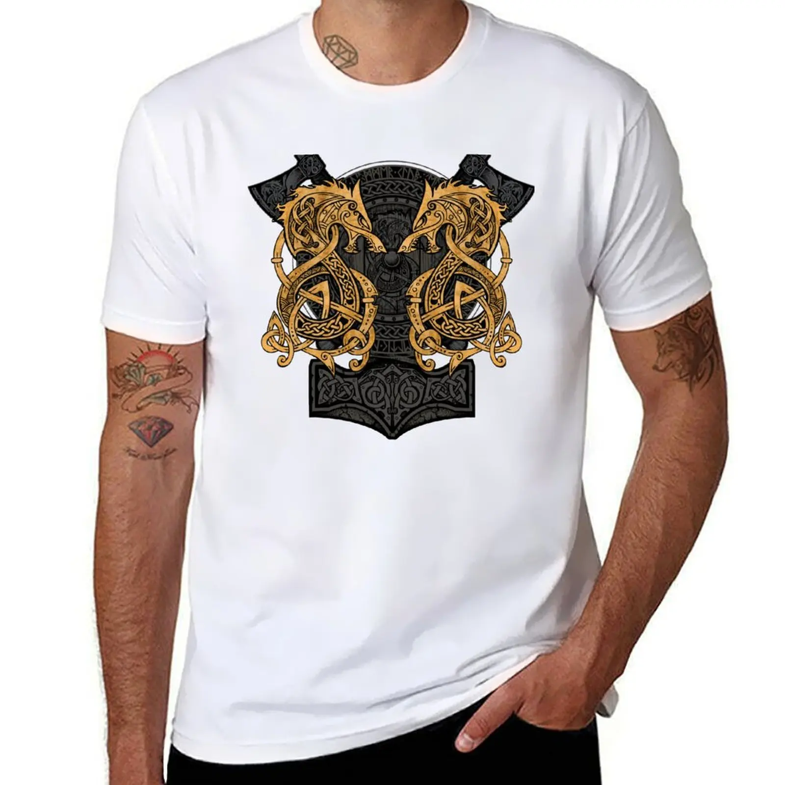 

Fighting Fenrir Gold T-Shirt man t shirt cotton t shirts for man pack cotton T-Shirt