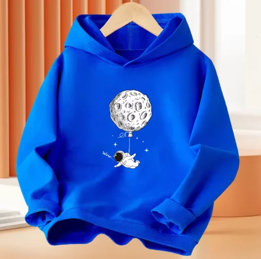 الأولاد 3-14 سنة الكرتون الفضاء رائد الفضاء الصيد القمر طويلة الأكمام هوديي الأطفال مضحك قمم الاطفال القطن الأساسية معطف #3
