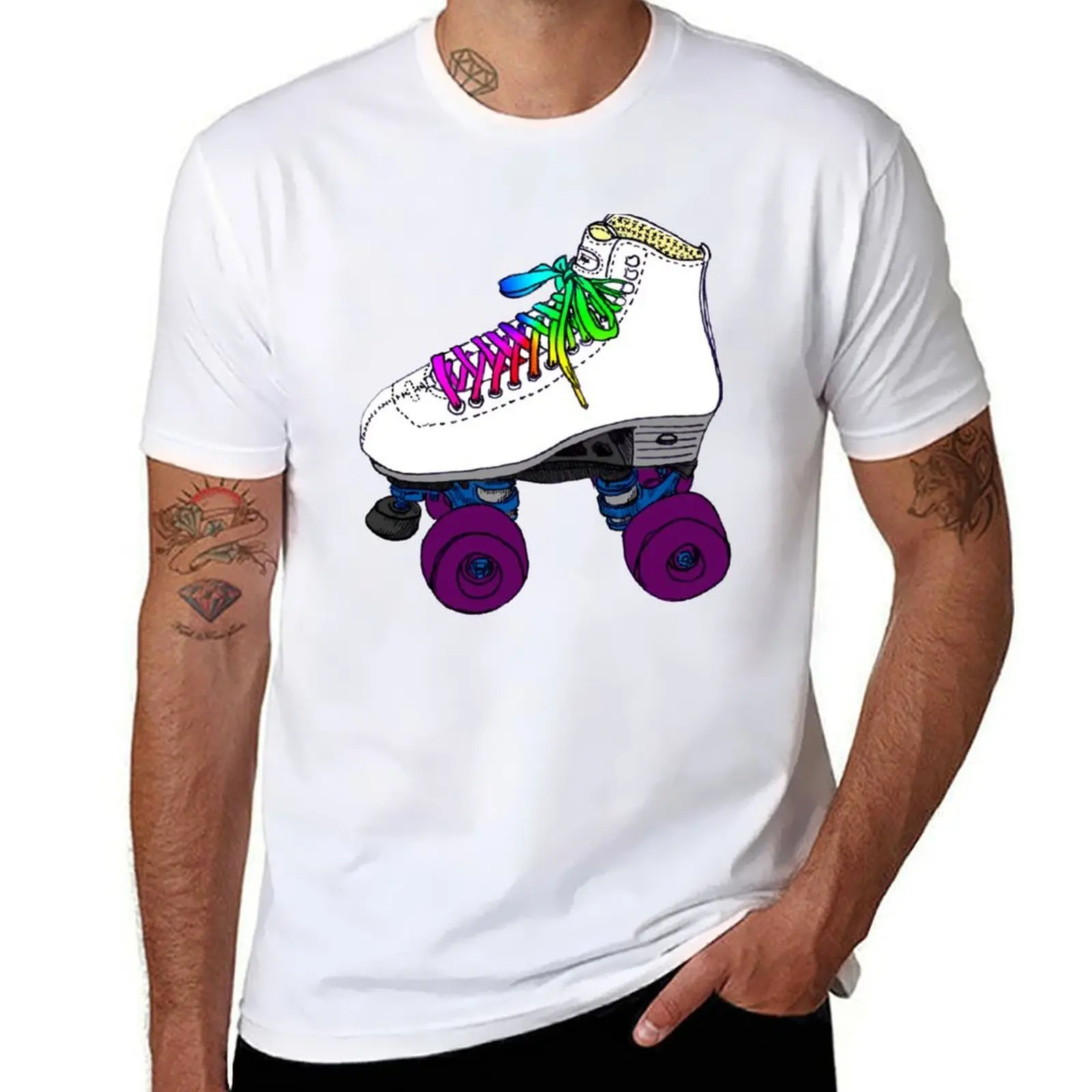 

Футболка Rollerskate с радужными шнурками, футболка с аниме, мужские футболки для мужчин, повседневная футболка