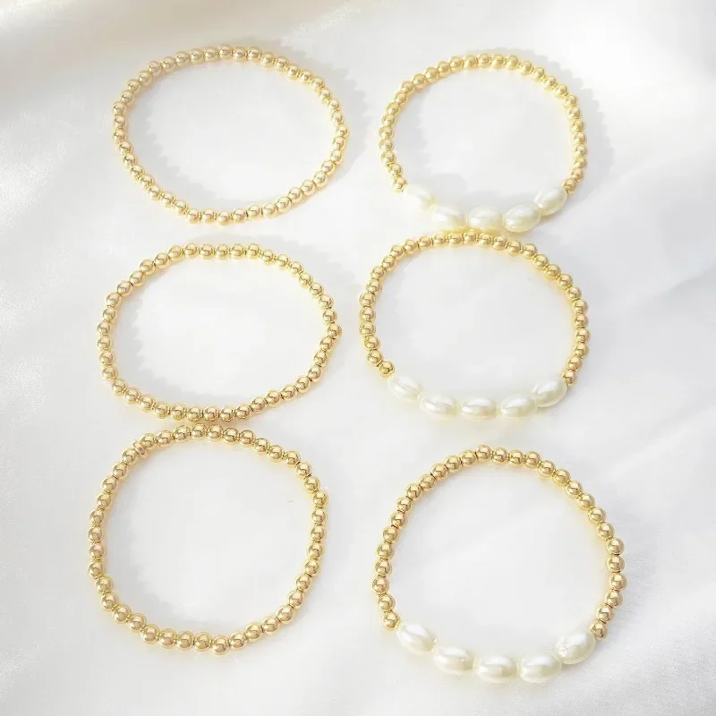 2024 Chunky Simulated Pearl Stackable Stretch Bracelet Set Beaded Ball Adjustable Multilayered Elastic Bangles for Women Jewelry image 6