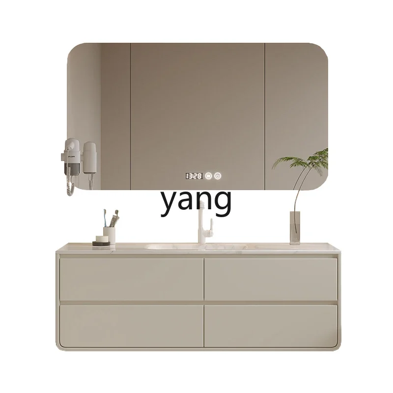 ZL rock slab hot bending integrated basin oak bathroom combination rounded corner washbasin cabinet