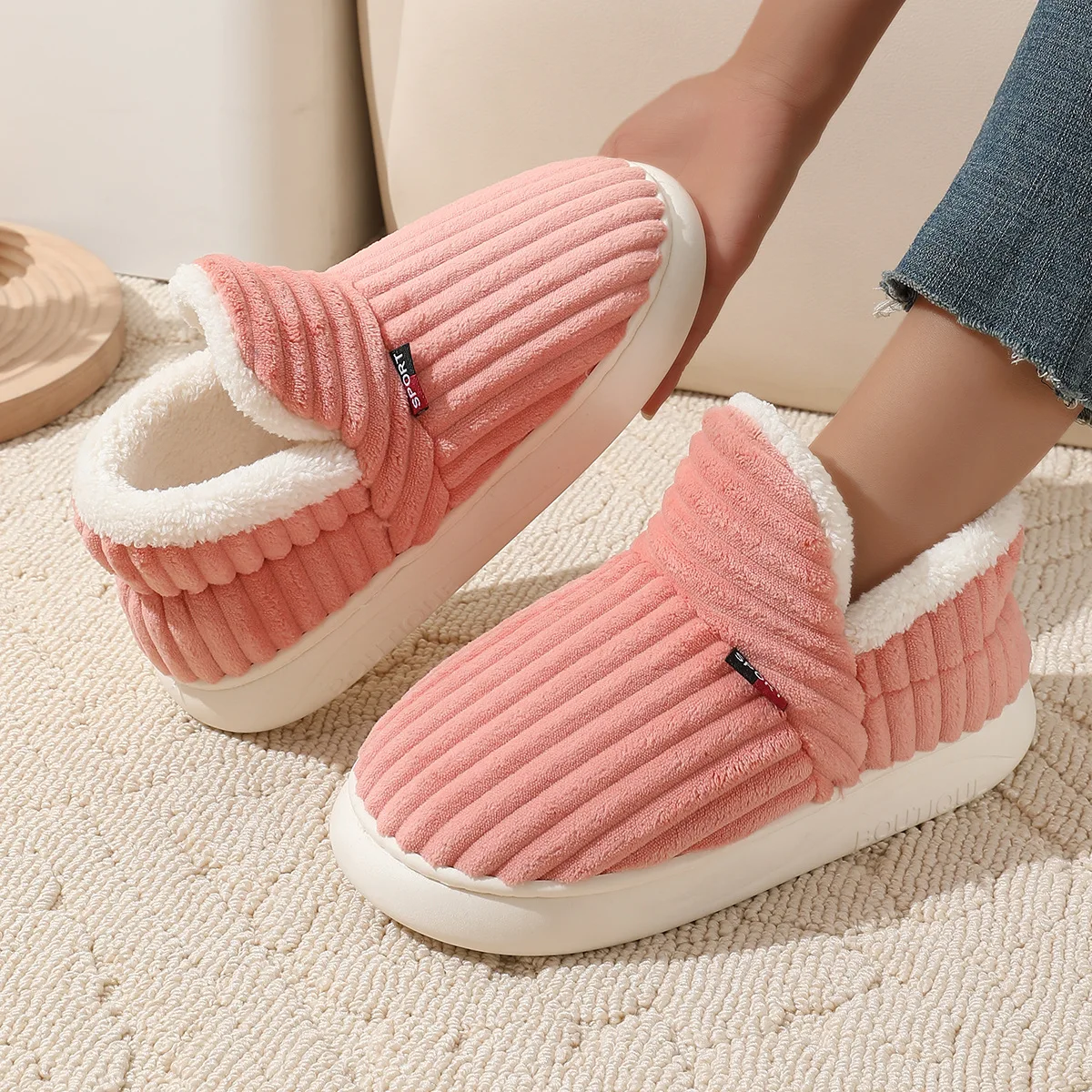 plus size 46-47 men plush slipers winter outdoor warm furry cotton shoes women soft comfortable boots indoor flufy home slippers