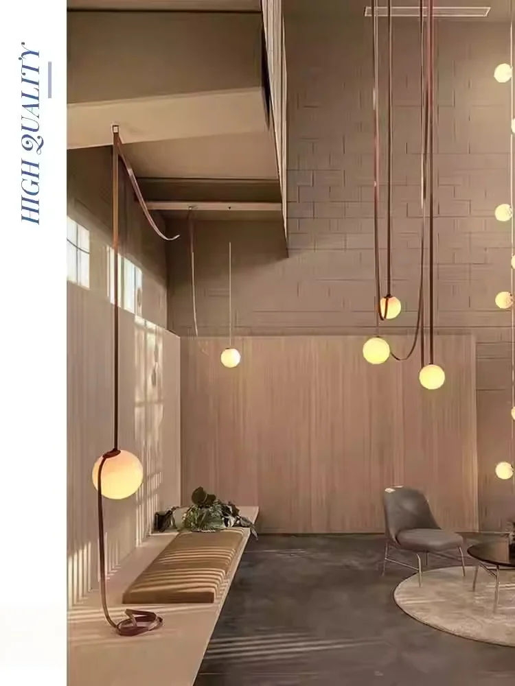 Nordycka Minimalistyczna Lampa Wisząca na Pasku Włoski Projektant Salon Loft Duplex Jadalnia Kremowa Szklana Lampa Wisząca — 2