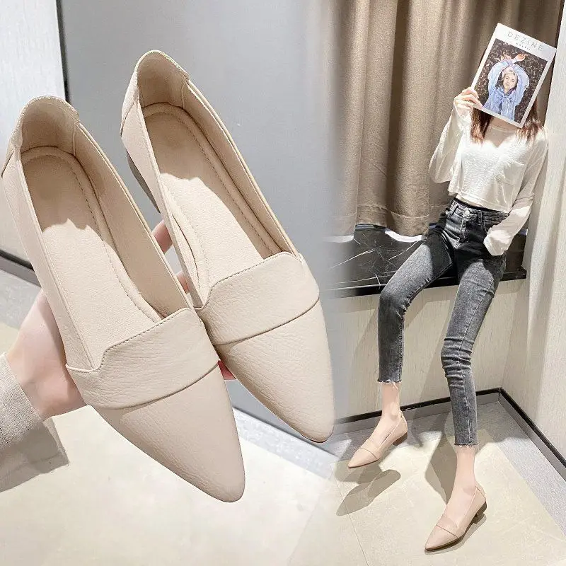 Loafers Ladies Summer Footwear Office Shoes for Women 2024 Pointed Toe Low Heel Elegant A Korean Style High Quality Shoe Spring