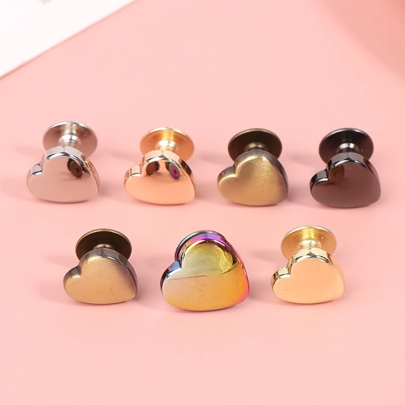 5Set 10mm Heart Shape Metal Screwback Rivet Screw Studs Nail For Leathercarft Garment Belt Wallet Bag Decoration Accessories