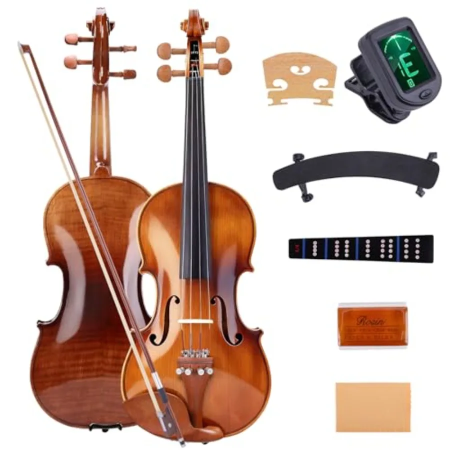 

3/4 Full Size Acoustic Violin Kit for Beginners Polywood Glossy Handmade Violin with Hard Case Bow Rosin Shoulder Rest Tuner Ex