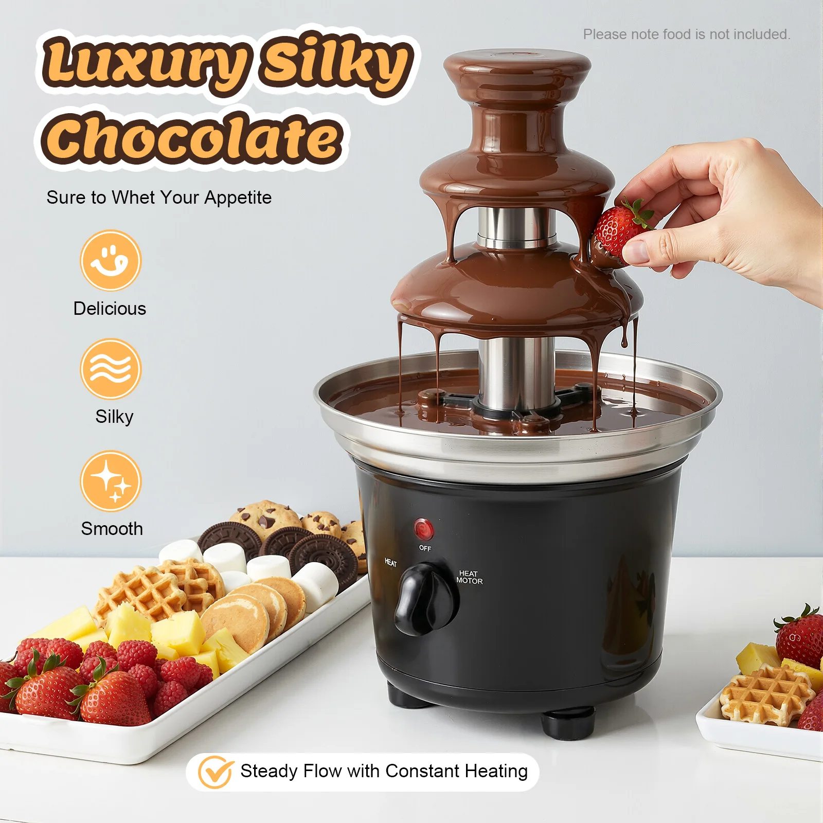 

Chocolate Fondue Fountain, 3-Tier Party Fountain with Fruit Plate, 1lb Capacity Chocolate Melting Fountain for Birthday Party Wedding Celebration