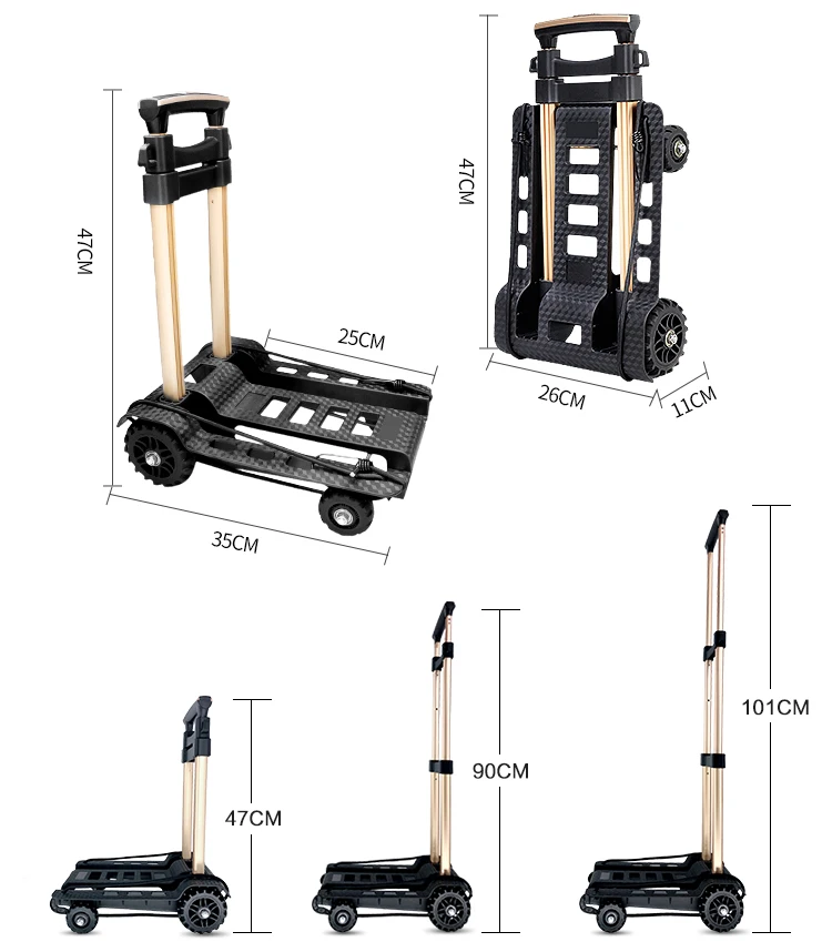 

BAOYU Mini Trolley Folding 4-Wheels Trolley Hand Truck Plastic Trolley Foldable Luggage Cart