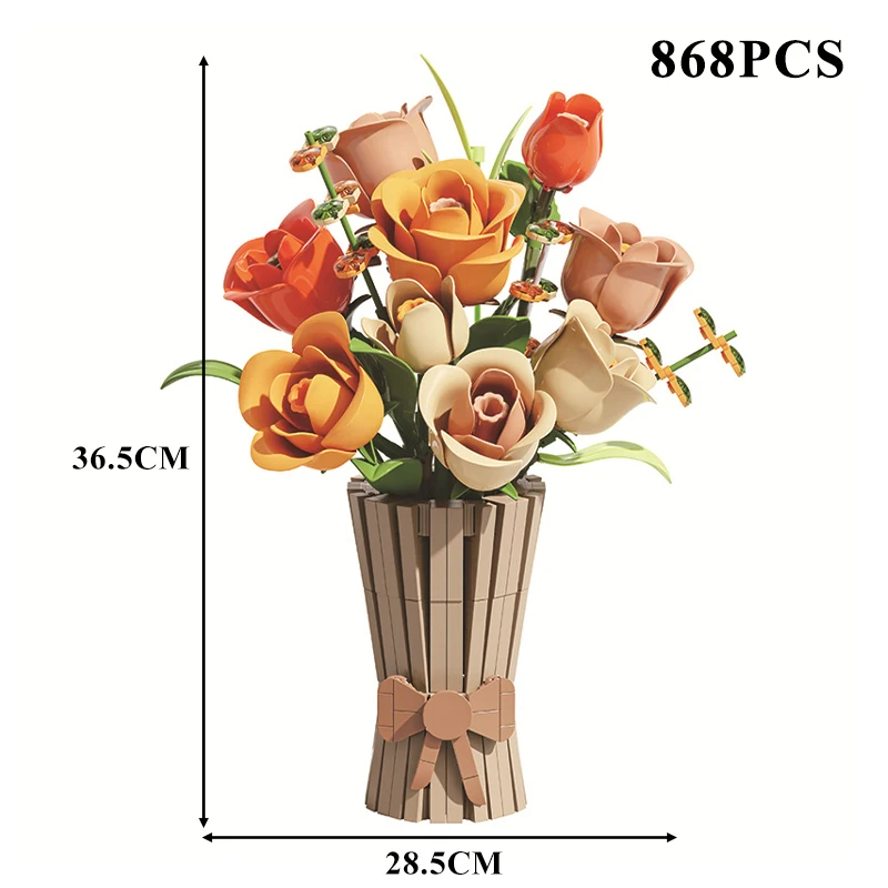 Creatieve Romantische Bloemboeket Vaas Bouwstenen Idee Woondecoratie Eeuwige Bloem Constructie Speelgoed Meisjes Valentijn Cadeau