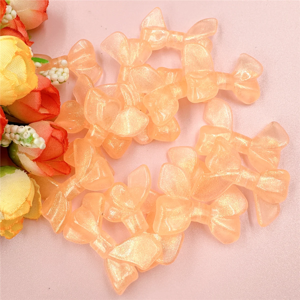 20Pcs/bag 24mm*34mm Sparkling Acrylic Transparent Big Bow Beads Material DIY Bracelet Necklace Hair Pendants Accessories
