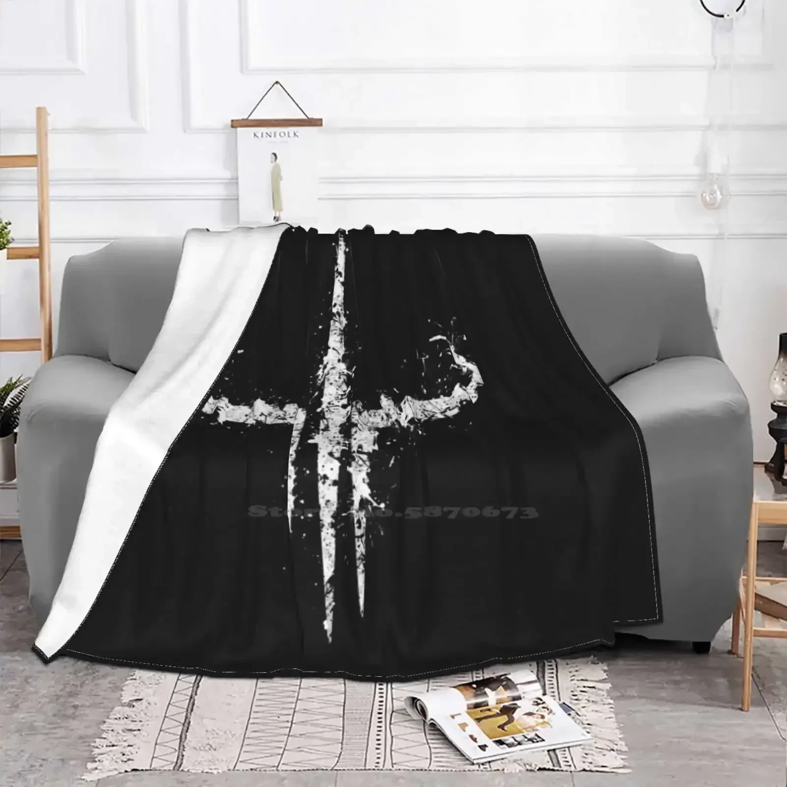 Quake All Sizes Soft Cover Blanket Home Decor Bedding Quake 3 Logo Splat Splatter White Black Video Game Gaming Symbol