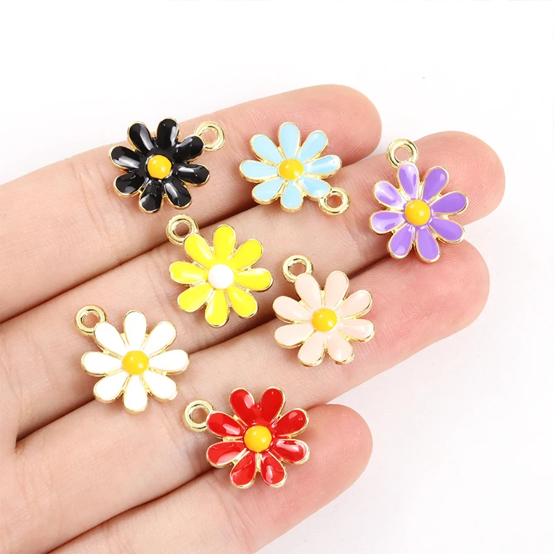 10pcs Colorful Floral Daisy Enamel Charms Mini Cute Plant Flower Alloy Pendant Jewelry Making DIY Necklace Earring Accessories