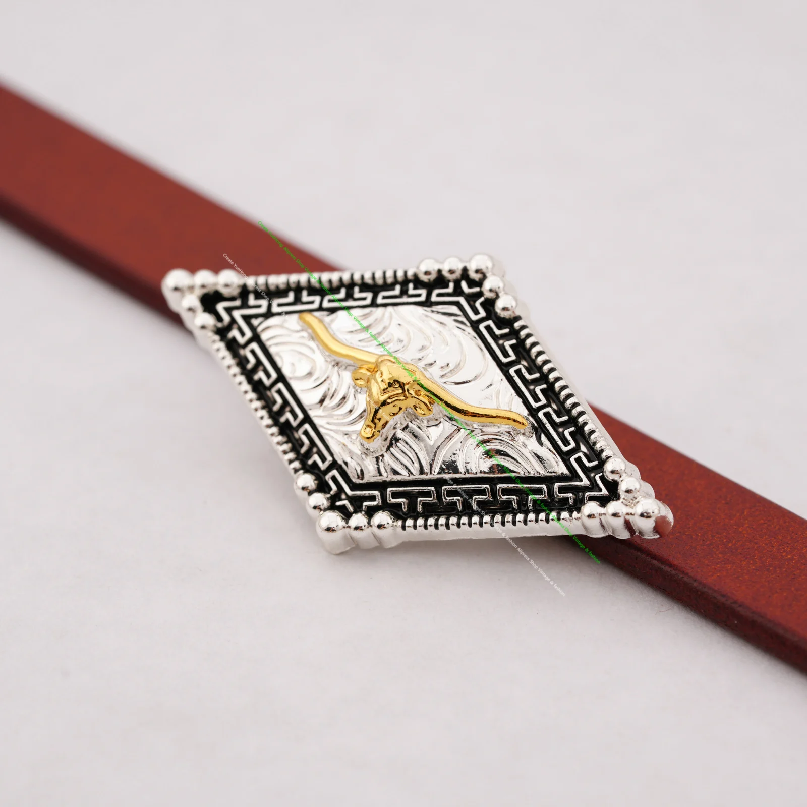 

5PCS 54*31mm Western Gold Silver Longhorn Bull Saddles Rhombus Decor BELT LEATHERCRAFT CONCHOS LOT