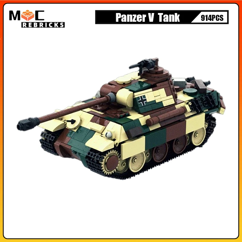 WW2 Military Armored Vehicle Panther Ausf A German Medium Tank MOC Building Blocks Model Puzzle Kid's Bricks Toys Xmas Gifts