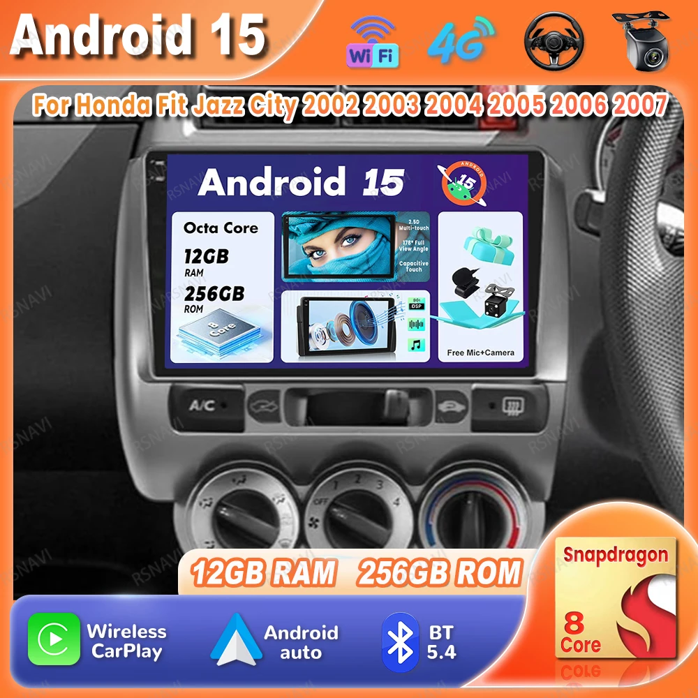 

Car Radio Android 15 For Honda Fit Jazz City 2002 2003 2004 2005 2006 2007 Multimedia Wireless Carplay Auto DSP GPS DVD Qualcomm