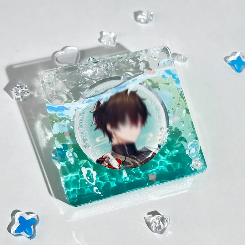 

58mm/75mm Underwater Wave Acrylic Brick Badge Display Stand for Anime Game Souvenir Pins Cartoon Emblem Storage Box (NO Badge)