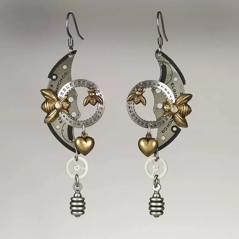 Mechanical gear pendant earrings bee roulette pointer vintage creative hot sale earring jewelry wholesale