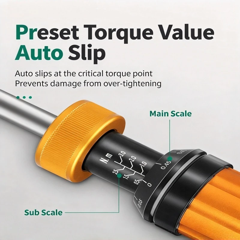 Torque Screwdriver Precision Alloy Adjustable 0.1-6Nm Preset Click Style with 2 Free Hard Bits for Bike Repair Camera Lens Kit