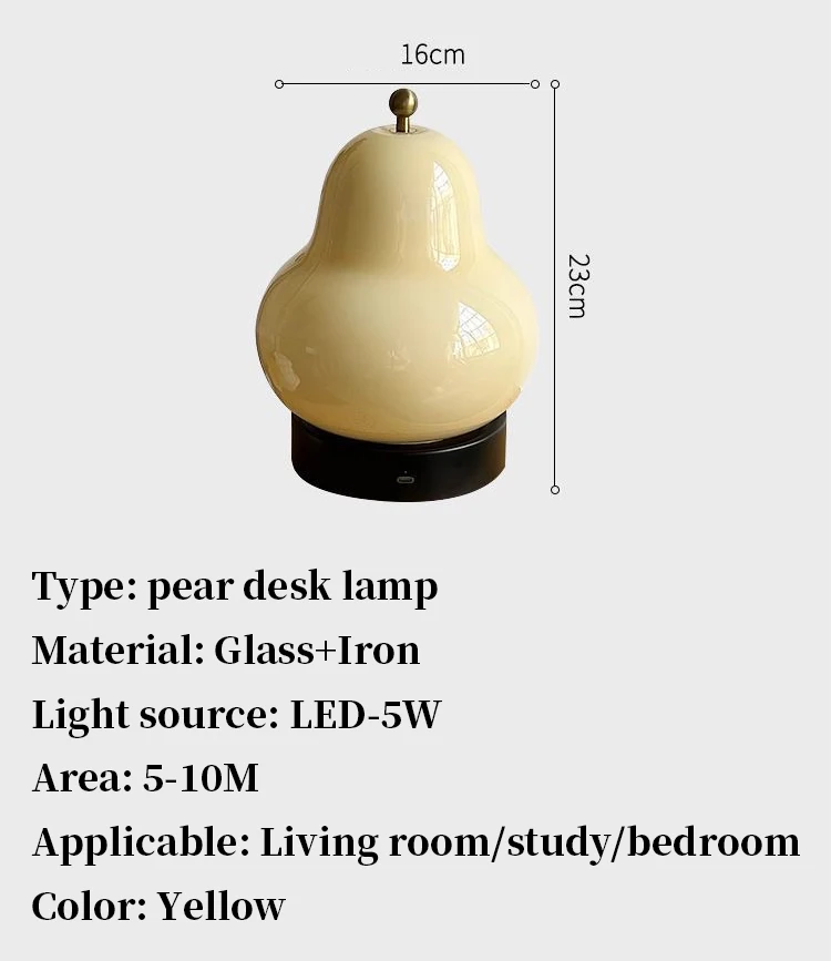 مصباح طاولة على شكل كمثرى كريمي، مصباح بجانب السرير لغرفة النوم، ضوء ليلي محمول يعمل باللمس لشحن الزجاج
