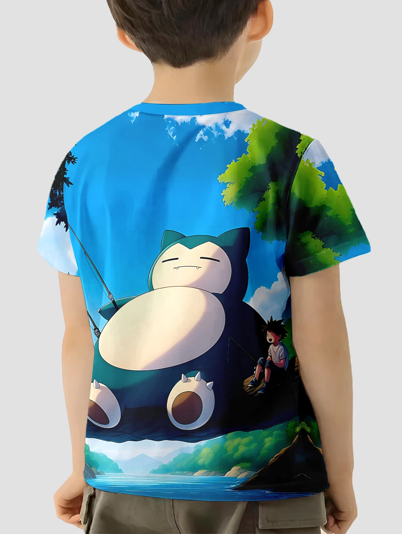 Cartoon Snorlax Print Baby Clothing 5 to 14 Years Male Outdoor Clothes for Children Boy Girl Child T-Shirt Top Shirts