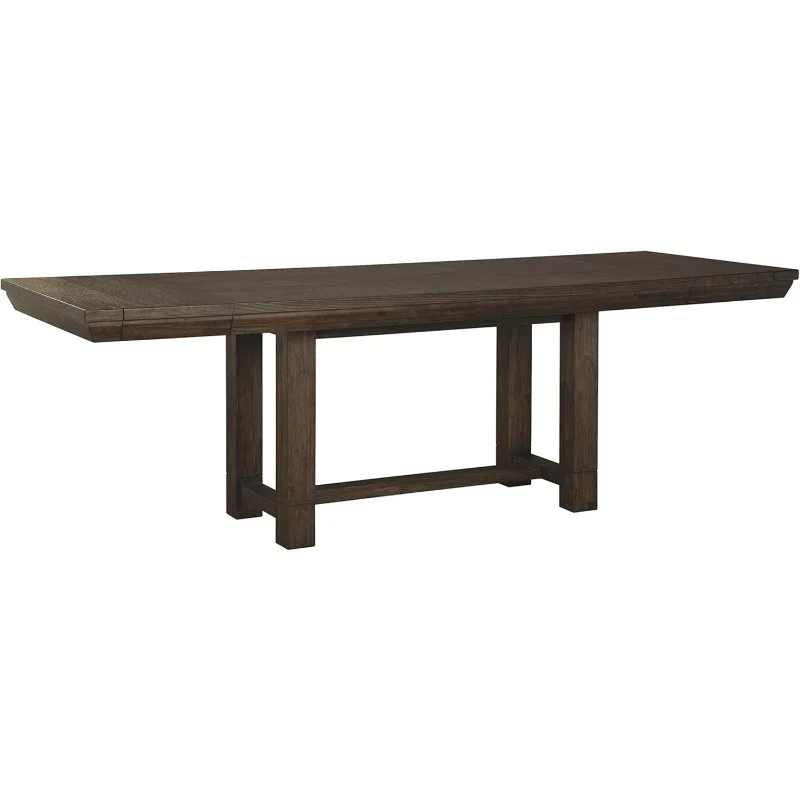 Rectangular Casual Dining Table for 8 People Dark Brown Beautiful Craftsmanship Two Extension Boards Dining Tables Furniture