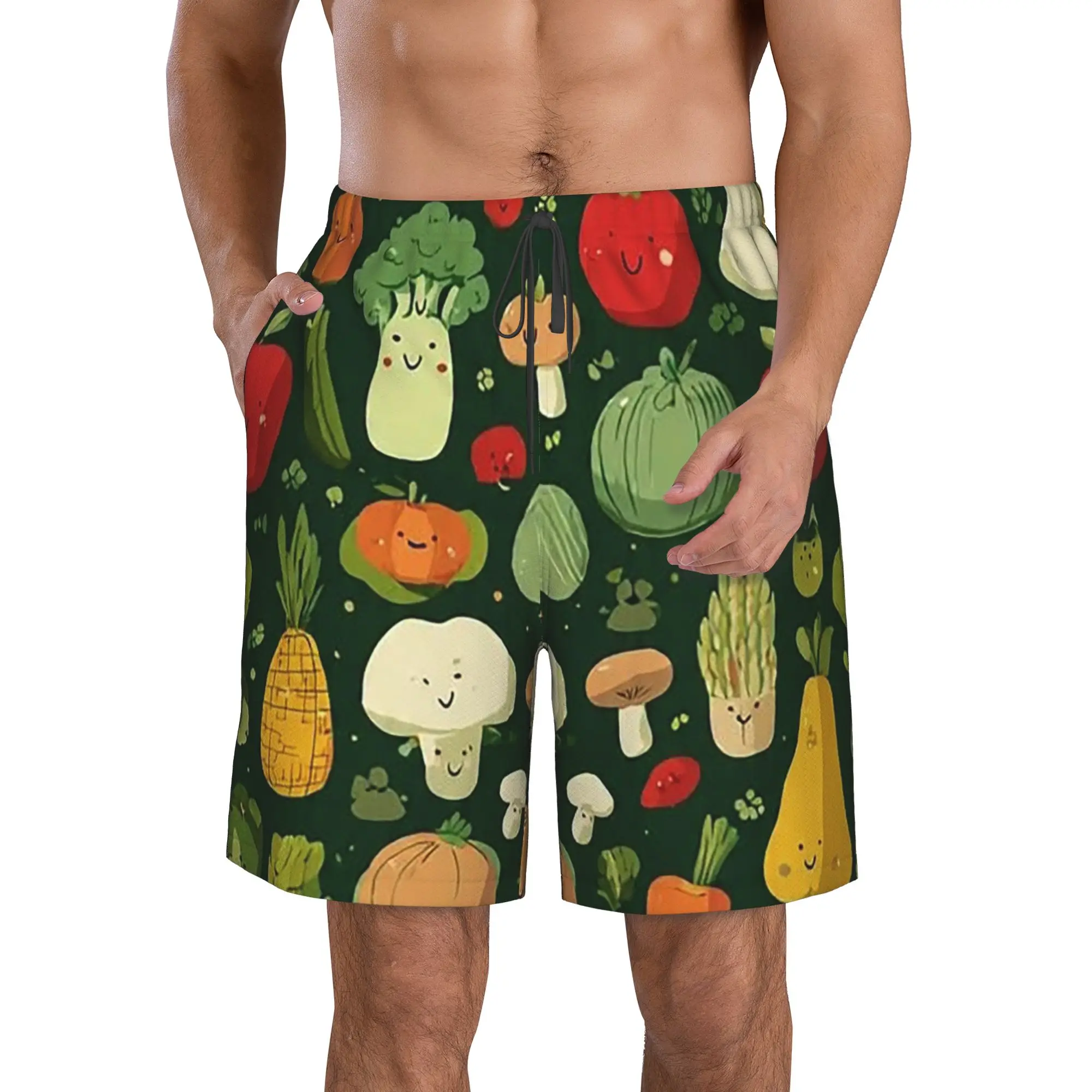 Cartoon Fitness Vegetable Pattern Trunks Beach Board Shorts Casual Quick Dry Swimming Summer Men Pants