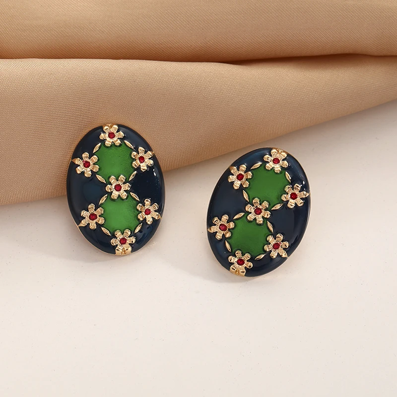 Винтажные золотые овальные эмалевые цветочные серьги-клипсы в дворцовом стиле нишевые дизайнерские массивные серьги-клипсы без пирсинга ювелирные изделия