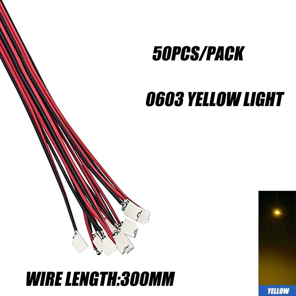 SANMERSEN 50 Teile/beutel 0402 0603 DIY SMD Lampe Wired Micro Litz Led Vorgelötet Chip Wired 3V Eisenbahn Modell spielzeug Licht DIY Führt Drähte 30cm 7