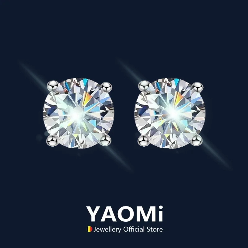 YAOMI 3mm/4mm/5mm/6.5mm/8mm/9mm/10mm/11mm Certified D VVS1 Moissanite Stud Earrings 925 Silver Earrings For Women Men Jewelry