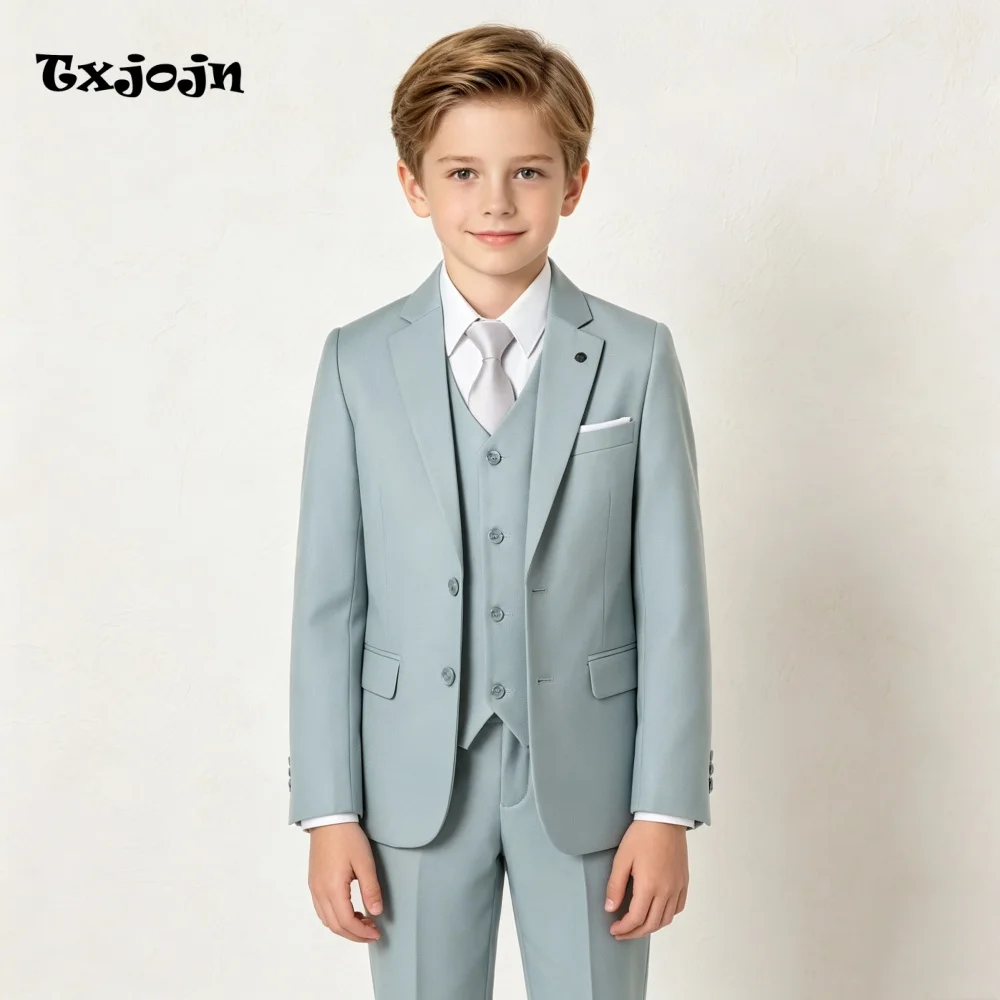 Casual Aqua Boys Suit Jacket Pants Vest 3 Piece Set Formal Blazer for Kids Wedding Tuxedo Suits 2-16 Years Custom Clothes