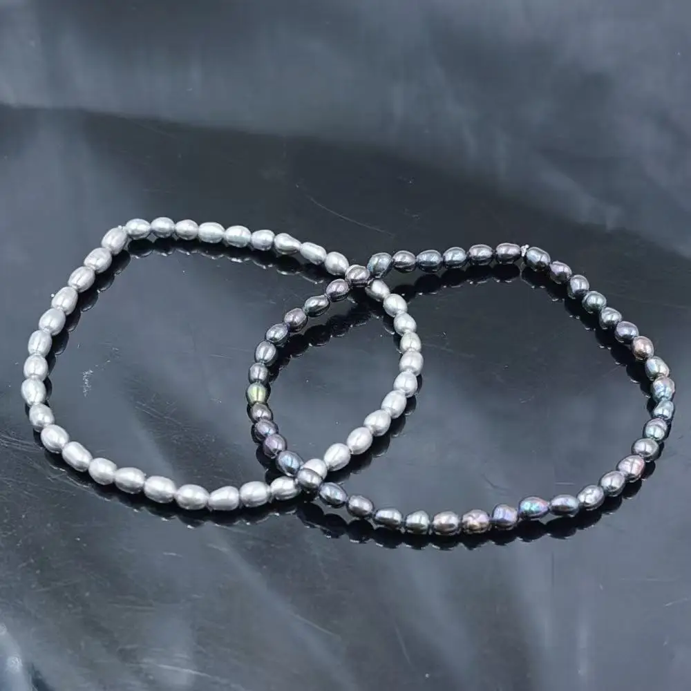 Black Gray Summer Jewelry Gift Natural  Freshwater Pearl Beads Strechy Elastic Bracelet 7-9inch