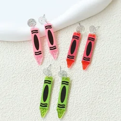 Colors Glitter Crayon Acrylic Drop Earring for Women Cute Funny Teacher School Opening Season Epoxy Dangle Ear Ring Jewelry