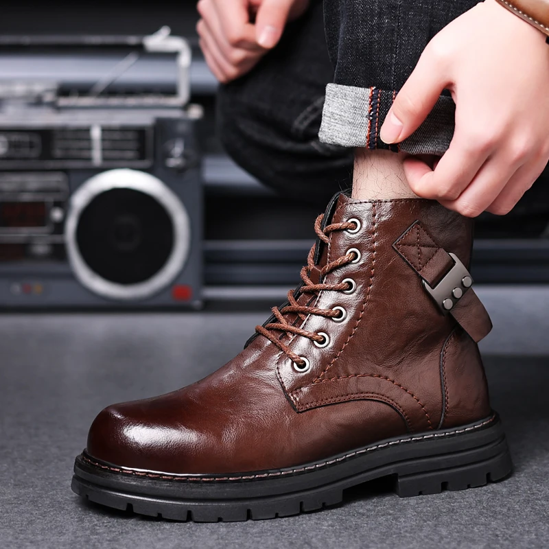 

Men's Motorcycle Boots Four Season High Top Sneakers Fashion Walking Shoes Comfortable Ankle Boots Non Slip Male Casual Botas