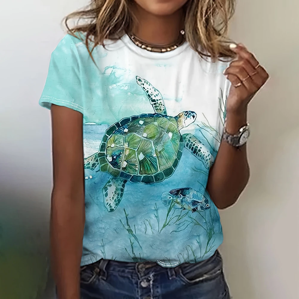 Fashion Summer Turtle 3D Print T-shirts Women Streetwear Casual Harajuku Short Sleeve T Shirt Female O-neck Tees Tops Clothing