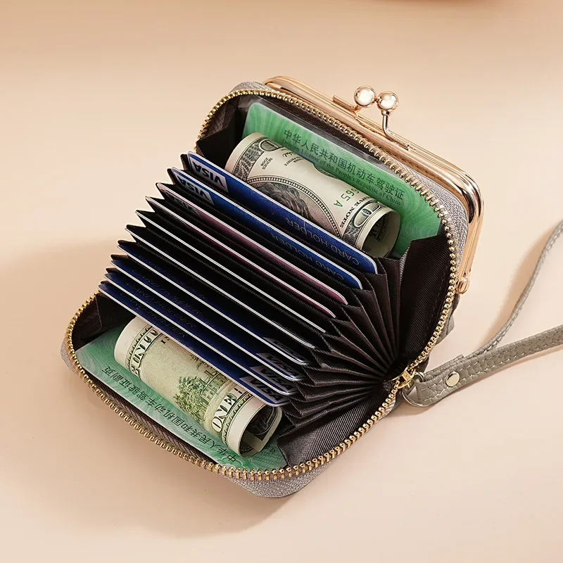 New Women Card Holder 2 in 1 Wallet Ladies Coin Purse Multi-card Bit Change Wallet with Kiss Lock Zipper Cute Removable Card Bag