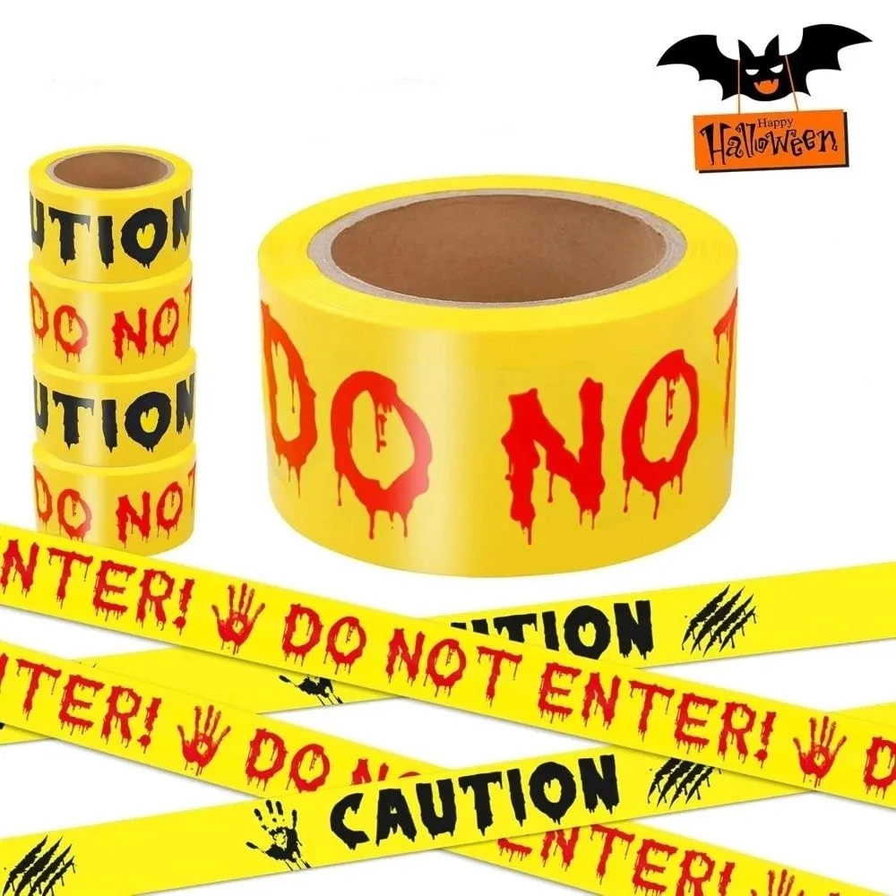Blood Splatter Design Halloween Horror Caution Tape Bright Yellow Red Drip Blood Hand Print Warning Tape Durable DO NOT ENTER