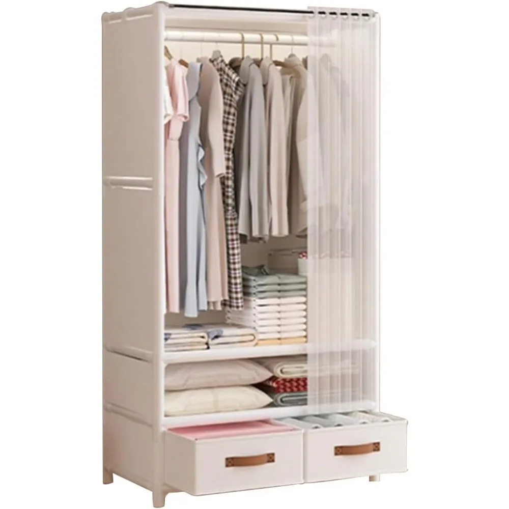 

Portable Closet Organizer with Drawers and Hanging Rod, Modern Clothes Storage Wardrobe with Reinforced Steel Frame, Easy Assemb