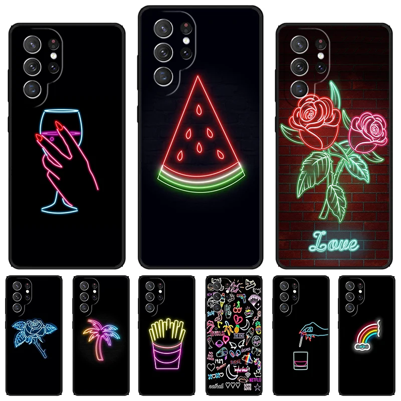 Neon Light phone case For Samsung Galaxy S24 S23 S22 Ultra Note 10 20 Plus S8 S9 S10 S20 S21 FE Cover