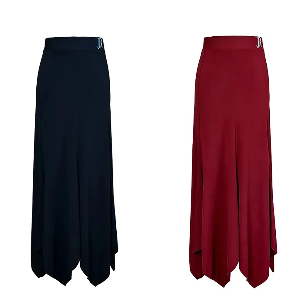 Women High Waist Irregular Hem Ballroom Dance Long Skirt Black Flowy Split Maxi Skirt Modern Waltz Tango Competition Dancewear view 6