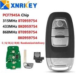XNRKEY 3 Button Car Remote Key PCF7945 Chip 315/433/868Mhz for Audi A4 S4 A5 S5 Q5 8T0959754C / G / D(J) / D(H)