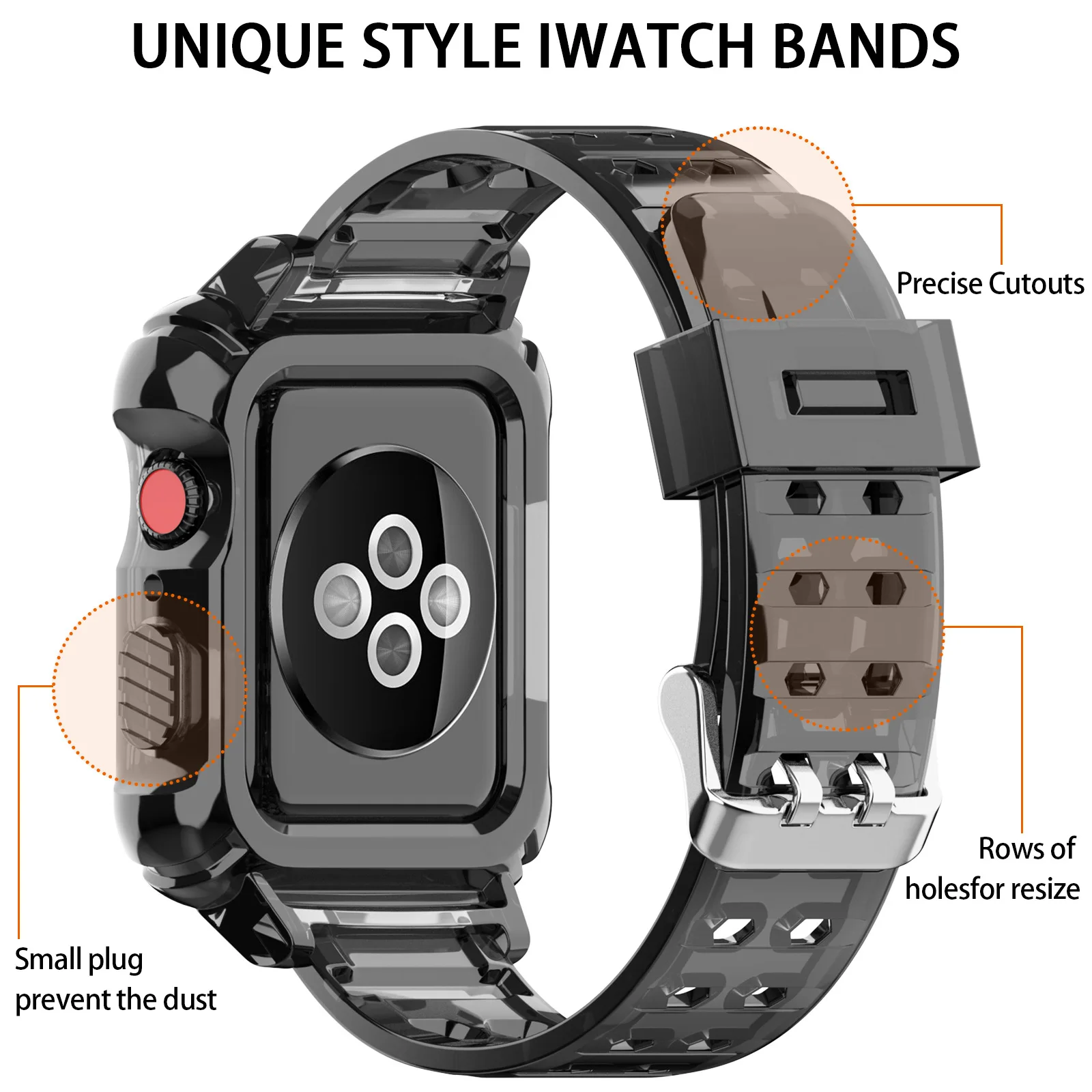 case+Strap For Apple Watch Band 44mm 40mm 45mm 41mm 38mm transparent Sport bracelet+Protective Bumper Cover iwatch 9 8 7 6 5 se