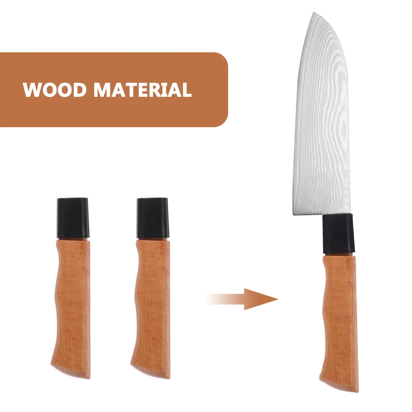 2Pcs Natural Wood Knife Handle: Ergonomic Replacement for Kitchen Cutter Grip - Solid Wood Non-Slip Repair Handle Accessory