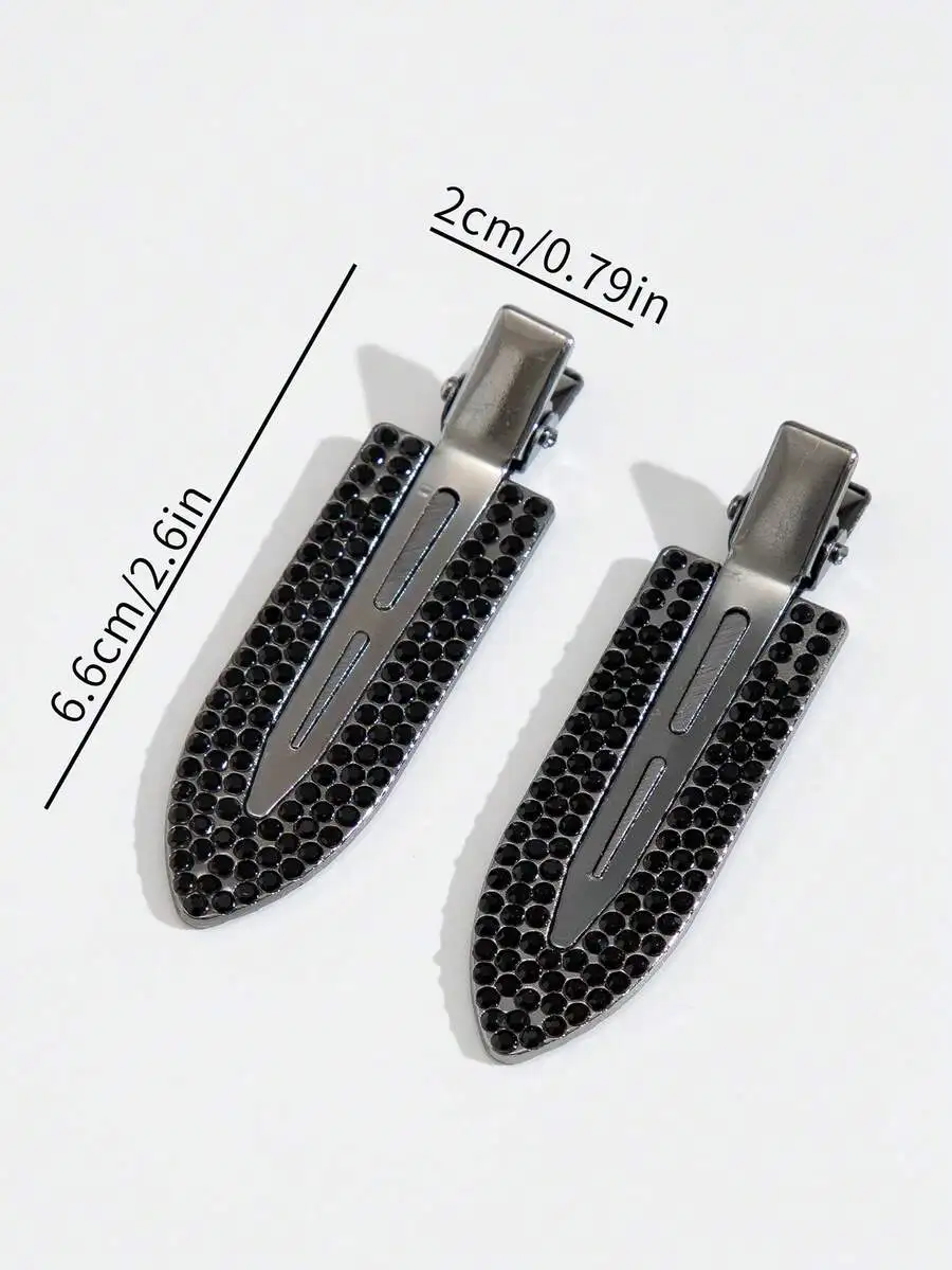 

2pcs Black Crystal Rhinestone Hair Clips For Women Festive Daily Party Wear